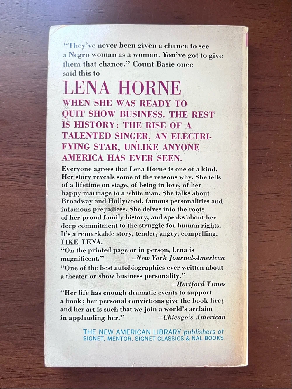 Lena by Lena Horne First Signet Printing 1966 Mass Paperback Mid-Century MCM